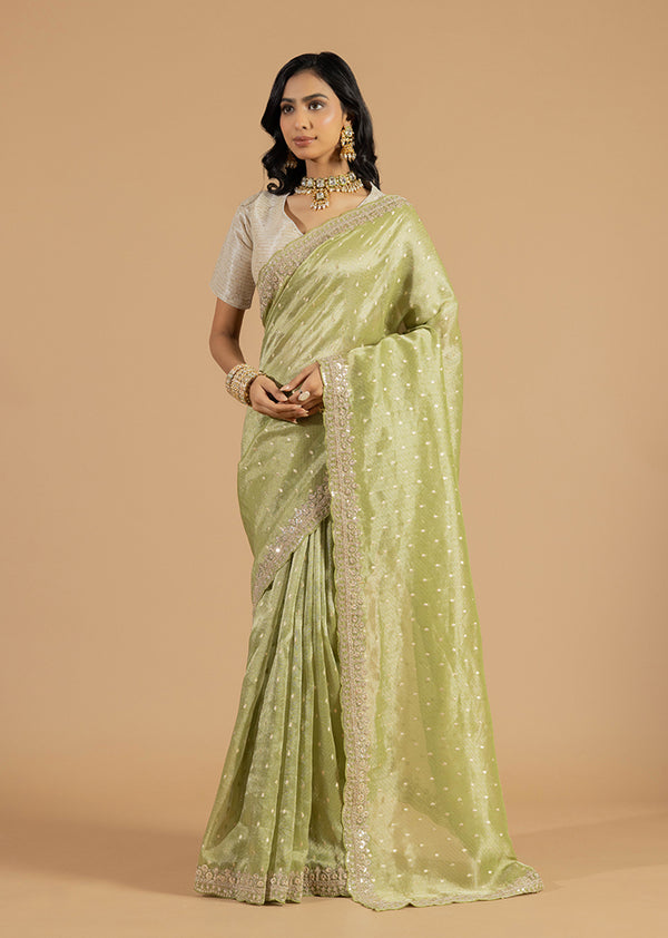 Pastel Pistachio Organza Tissue Saree