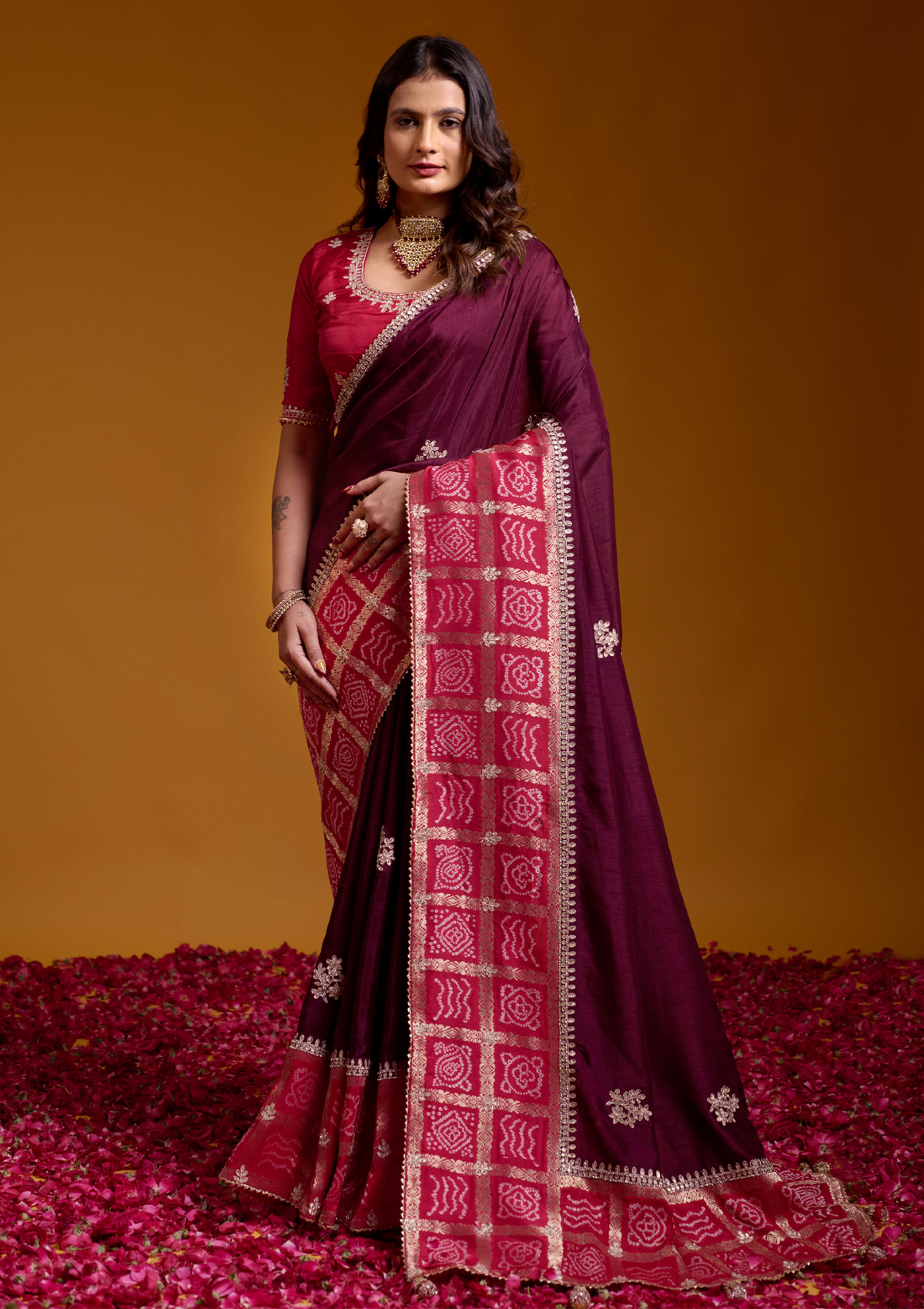 Exclusa Marron Shop Exclusive Maroon Party Wear Saree Online | Sootkari