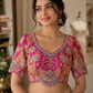 Pink Silk Floral Embroidered Pearl-Fringe Blouse