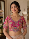Pink Silk Floral Embroidered Pearl-Fringe Blouse