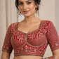  Crimson Red & Gold Lattice EmbroideryBlouse