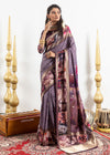 Purple Kalamkari Motif Dola Silk Saree