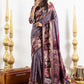 Purple Kalamkari Motif Dola Silk Ready to Wear Saree