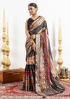 Black Bandhani Shibori Stripes Chinnon Saree