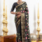 Black Floral Motifs Jaal Dola Silk Saree