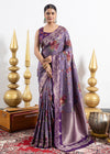 Lavender Zari Weave Border With Flowers Butta Dola Silk Saree