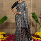 Grey Zari Checks With Kalamkari Pallu Dola Silk Saree