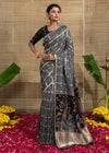 Grey Zari Checks With Kalamkari Pallu Dola Silk Saree