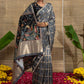 Grey Zari Checks With Kalamkari Pallu Dola Silk Ready to Wear Saree