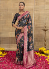 Black Kaamini Floral Dola Tissue Saree