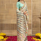 Champagne Golden Striped And Floral Embroidery Tissue Ready to Wear Saree