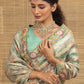 Champagne Golden Striped And Floral Embroidery Tissue Ready to Wear Saree