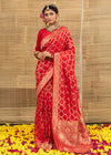 Red Geometric Weave Zari Pattern Dola Silk Saree