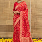 Red Geometric Weave Zari Pattern Dola Silk Ready to Wear Saree