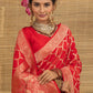 Red Geometric Weave Zari Pattern Dola Silk Ready to Wear Saree