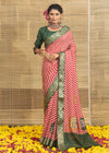 Red Checked Leheriya Print With Elephant Butta Dola Silk Saree