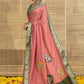 Red Checked Leheriya Print With Elephant Butta Dola Silk Saree