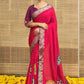 Red Bandhani Print With Elephant Butta Dola Silk Ready to Wear Saree