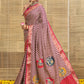 Red Checked Leheriya Print With Temple Motifs Dola Silk Saree