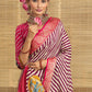 Red Checked Leheriya Print With Temple Motifs Dola Silk Saree