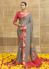 Black Leheriya Print With Motifs Checked Dola Silk Saree