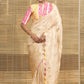 Beige Scalloped Printed Border Soft Tissue Saree