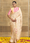Beige Scalloped Printed Border Soft Tissue Saree