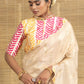 Beige Scalloped Printed Border Soft Tissue Saree