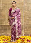 Purple Bandhani With Gota Patti Dola Silk Saree
