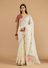 white Handwoven Russian Silk Saree.
