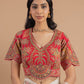 Red Silk Floral Embroidered Pearl-Fringe Blouse