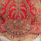 Red Silk Floral Embroidered Pearl-Fringe Blouse