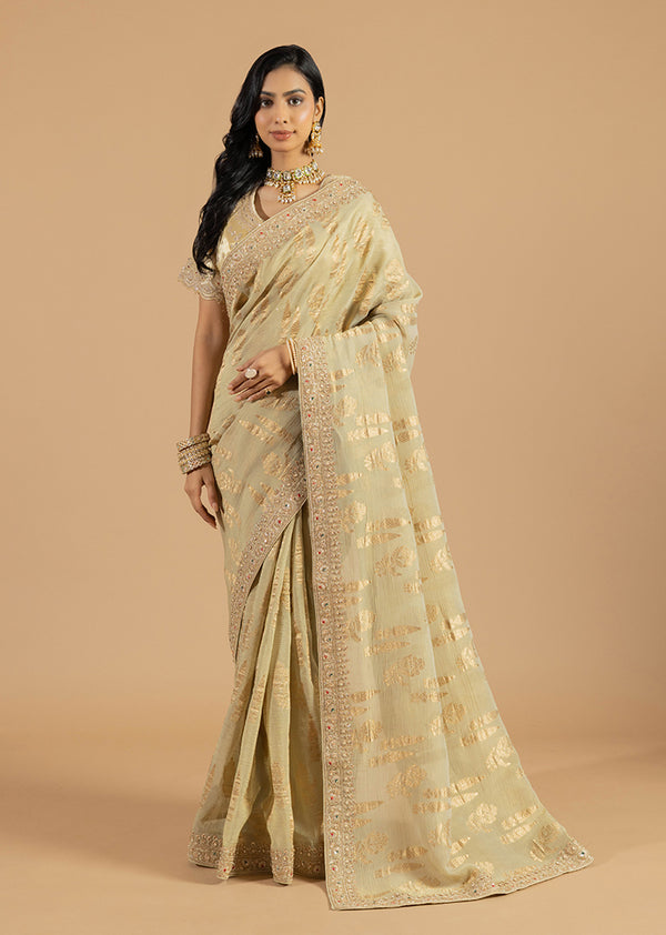 Beige Tissue Crush Weaved Saree