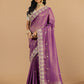 Purple Zardosi Embroidery Tissue Satin Saree