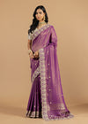 Purple Zardosi Embroidery Tissue Satin Saree