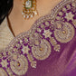 Purple Zardosi Embroidery Tissue Satin Saree
