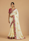 Ivory & Crimson Patola Embroidered Tussar Silk Saree