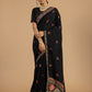Black Handwoven Russian Silk Saree.