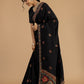 Black Handwoven Russian Silk Saree.