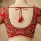 Red Silk Floral Embroidered Pearl-Fringe Blouse
