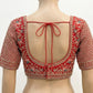  Crimson Red & Gold Lattice EmbroideryBlouse