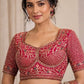  Crimson Pink & Gold Lattice Embroidered Blouse