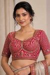  Crimson Pink & Gold Lattice Embroidered Blouse