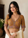 The Royal Mustard Bead-Trim Silk Blouse