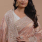 “Blush Gold Pure Tissue Saree with Intricate Hand Cording Work”