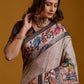 Ivory Floral Multicolored Motifs Dola Silk Ready to Wear Saree