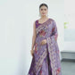 Lavender Zari Weave Border With Flowers Butta Dola Silk Saree